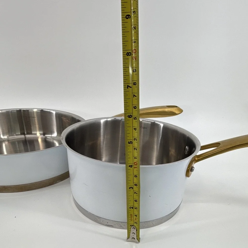 Cuisinart High Impact Bonded Base Induction 3-Pc Saucepan Set White/Gold lids
